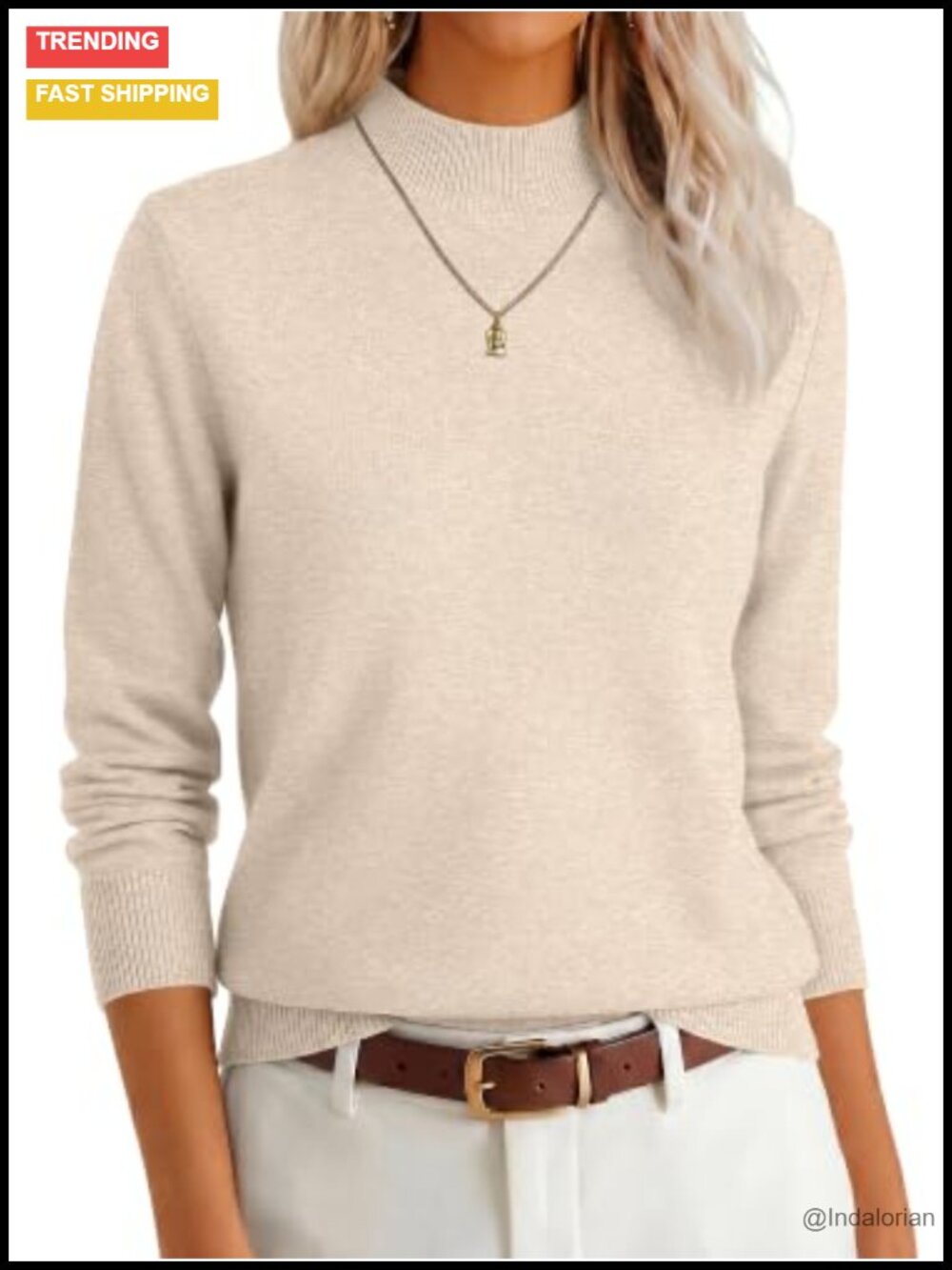 Long Sleeve Mock Neck Pullover Sweater Ribbed Regular Fit